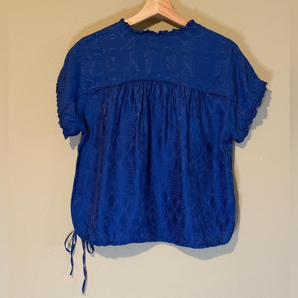 ZADIG & VOLTAIRE Blue Python Print Tie Hem Silk Blend Top Blue Medium - Picture 3 of 9